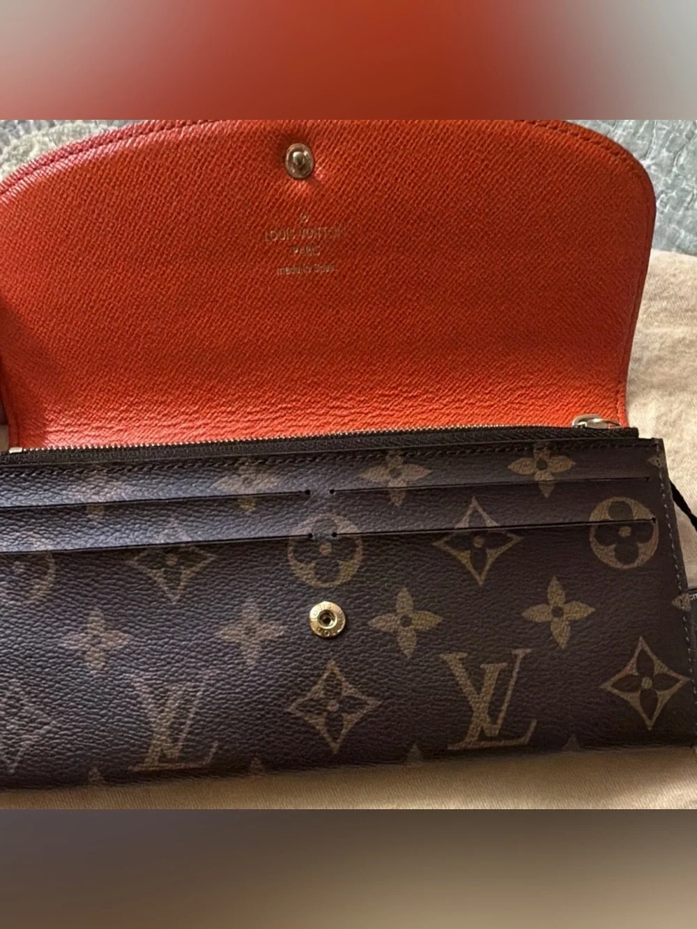 Authentic Louis Vuitton Monogram Emilie Wallet – Coquelicot Interior / COA